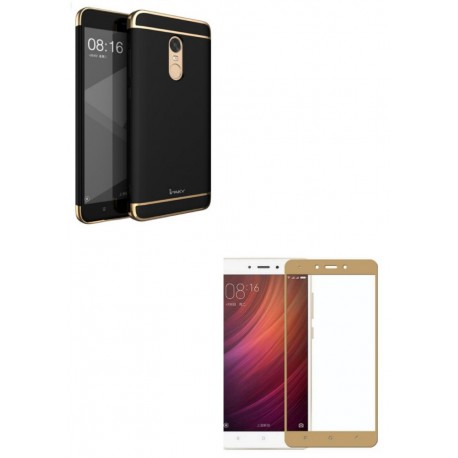 Kit Estuche Acrilico Negro + Vidrio Dorado Redmi Note 4x (Entrega Inmediata)