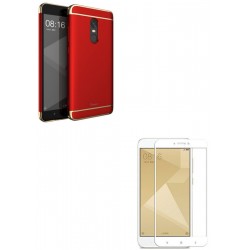 Kit Estuche Acrilico Rojo + Vidrio Blanco Redmi Note 4x (Entrega Inmediata)