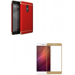 Kit Estuche Acrilico Rojo + Vidrio Dorado Redmi Note 4x (Entrega Inmediata)