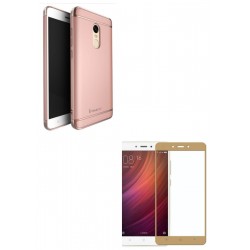 Kit Estuche Acrilico Rosado + Vidrio Dorado Redmi Note 4x (Entrega Inmediata)