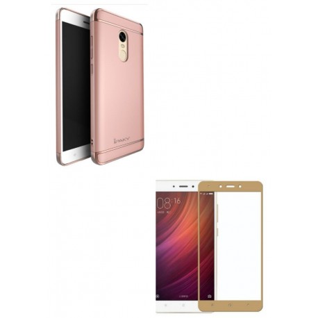 Kit Estuche Acrilico Rosado + Vidrio Dorado Redmi Note 4x (Entrega Inmediata)