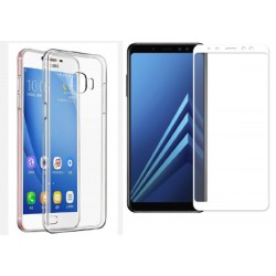 Kit Funda Silicona Samsung Galaxy A8 2018 + Vidrio 3d Blanco (Entrega Inmediata)