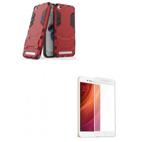 Kit Anti Impacto Rojo + Vidrio Blanco Xiaomi Redmi 5a (Entrega Inmediata)