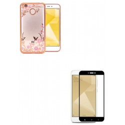 Kit Estuche Silicona Decorada Rosada + Vidrio Negro Redmi 4x (Entrega Inmediata)