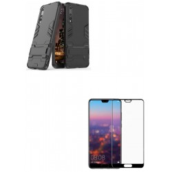 Kit Estuche Anti Impacto Negro + Vidrio 3d Negro Huawei P20 (Entrega Inmediata)
