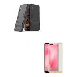 Kit Estuche Anti Impacto Negro + Vidrio 3d Dorado Huawei P20 (Entrega Inmediata)