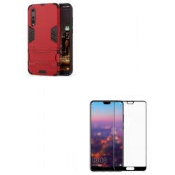 Kit Estuche Anti Impacto Rojo + Vidrio 3d Negro Huawei P20 (Entrega Inmediata)