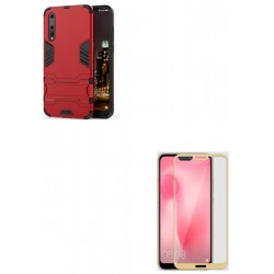 Kit Estuche Anti Impacto Rojo + Vidrio 3d Dorado Huawei P20 (Entrega Inmediata)