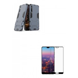Kit Estuche Anti Impacto Azul + Vidrio 3d Negro Huawei P20 (Entrega Inmediata)