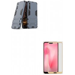 Kit Estuche Anti Impacto Azul + Vidrio 3d Dorado Huawei P20 (Entrega Inmediata)