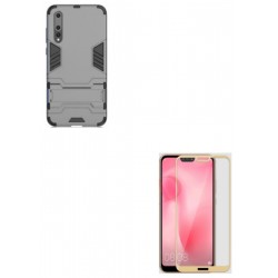Kit Estuche Anti Impacto Gris + Vidrio 3d Dorado Huawei P20 (Entrega Inmediata)