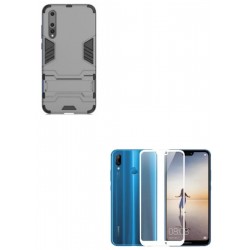 Kit Estuche Anti Impacto Gris + Vidrio 3d Blanco Huawei P20 (Entrega Inmediata)