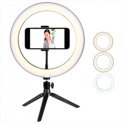 Aro De Luz 26cm Trípode Mesa Clip Celular Led 3 Tonos 10 Niv (Entrega Inmediata)