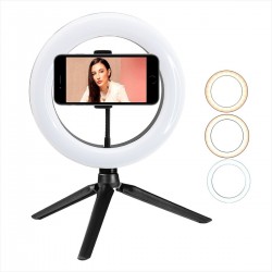 Aro De Luz 20cm Trípode Mesa Clip Celular Led 3 Tonos 10 Niv (Entrega Inmediata)