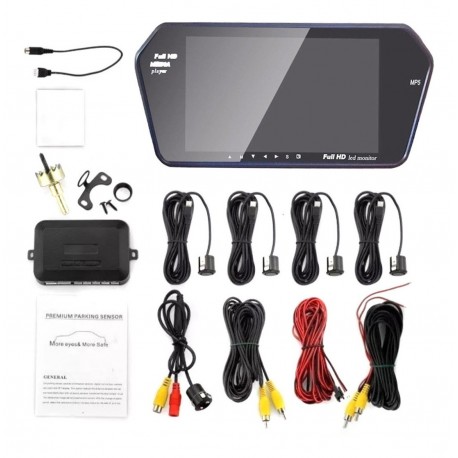 Combo Espejo Retrovisor 7 Usb + Cámara Reversa + Sensores (Entrega Inmediata)