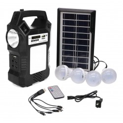 Kit Panel Solar Portátil + 4 Bombillos + Parlante Radio Auto (Entrega Inmediata)
