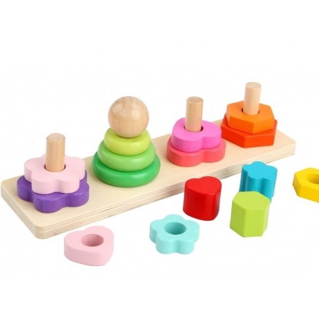 Figuras Geométricas 4 Columnas Madera Juego Didáctico (Entrega Inmediata)