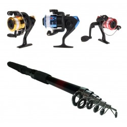 Set X 4 Cañas De Pescar De 2.10mt Bara + Carretel + Nailon (Entrega Inmediata)