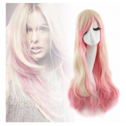 ! Peluca Cosplay Bicolor Rubio Rosado Harajuku Ondulada !! (Entrega Inmediata)