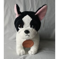 Perro Pug Sentado Negro Con Blanco - Peluche 24 X 14 Cm (Entrega Inmediata)