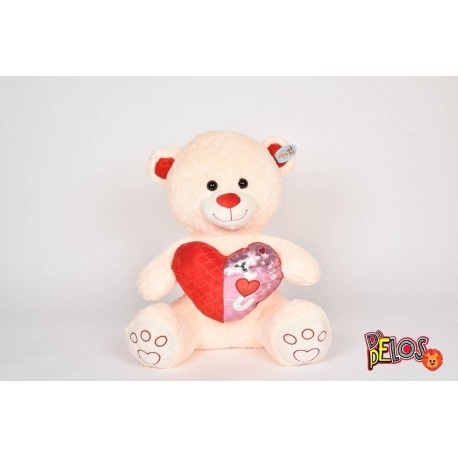 Oso De Peluche Con Corazón Mediano 50cm 2602-1 (Entrega Inmediata)