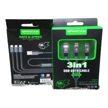 Cable 3 En 1 Carga Rapida Lightning Android Usb Micro Tipo C (Entrega Inmediata)