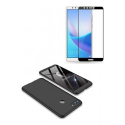 Estuche Protector 360 Huawei Y9 2018 Negro + Vidrio Negro 3d (Entrega Inmediata)