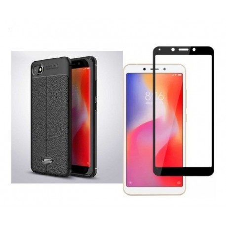 Kit Protector Tpu Cuero Xiaomi Redmi 6 / 6a + Vidrio Negro (Entrega Inmediata)
