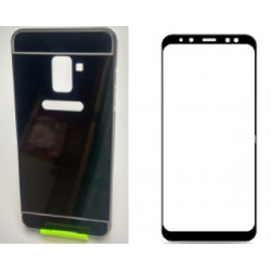 Kit Protector Aluminio Samsung A8 Plus Negro + Vidrio Negro (Entrega Inmediata)
