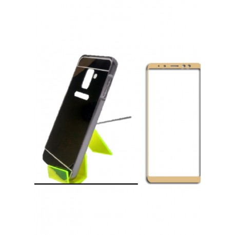 Kit Bumper Aluminio Samsung A8 Plus Negro + Vidrio Dorado (Entrega Inmediata)