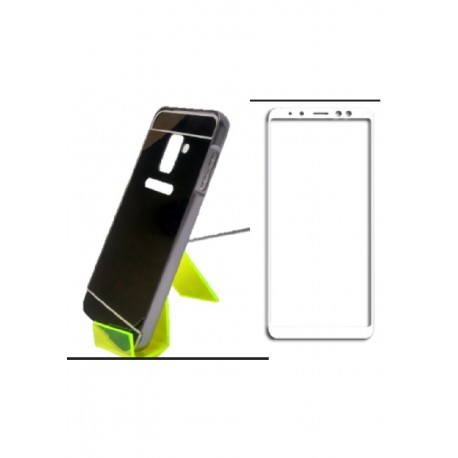 Kit Protector Aluminio Samsung A8 Plus Negro + Vidrio Blanco (Entrega Inmediata)