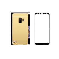 Kit Bumper Aluminio Samsung A8 Plus Dorado+ Vidrio Negro 3d (Entrega Inmediata)