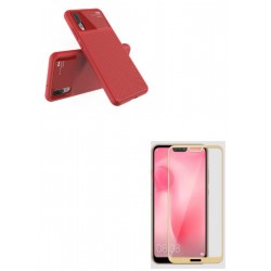 Kit Funda Estuche Tpu Lujo Huawei P20 Rojo + Vidrio 3d Dorad (Entrega Inmediata)