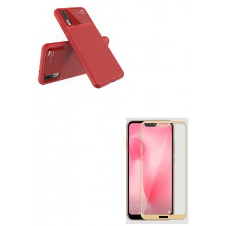 Kit Funda Estuche Tpu Lujo Huawei P20 Rojo + Vidrio 3d Dorad (Entrega Inmediata)