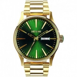Reloj NIXON Sentry SS A356 Gold Green Sunray 100m Water Resistant Hombre Analog Classic 42mm Face 23mm-20mm Stainless Steel Band