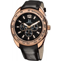 Reloj J&S JOSHUA & SONS JS-45-RG Hombre Multifunction 3 Subdials Engraved on Tachymeter Bezel Genuine Leather Strap JS-45