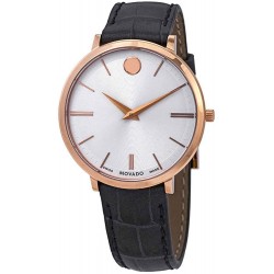 Reloj Movado 607177 Silver Dial Hombre Black Leather 0607177 (Importación USA)