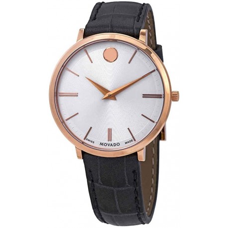 Reloj Movado 607177 Silver Dial Hombre Black Leather 0607177 (Importación USA)