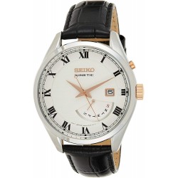Reloj Seiko SRN073P1 Kinetic SRN073 White Dial Black Leather Band Hombre
