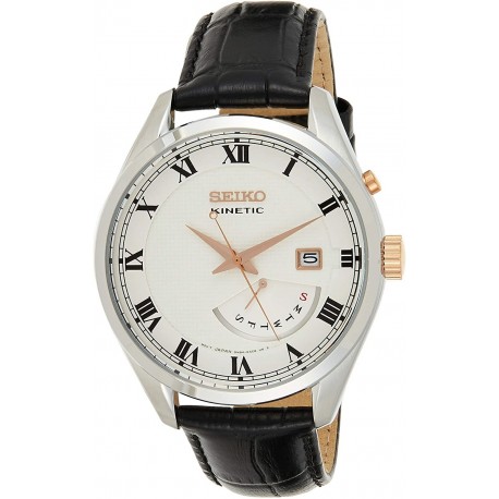 Reloj Seiko SRN073P1 Kinetic SRN073 White Dial Black Leather Band Hombre