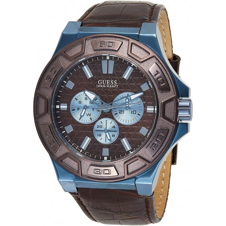 Reloj GUESS W0674G5 Hombre Force 45mm Brown Leather Band Ste (Importación USA)