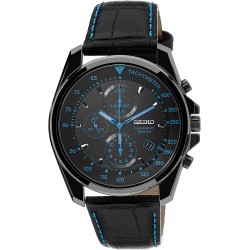 Reloj Seiko Chronograph Black Dial PVD Stainless Steel Leather Hombre SNDD71