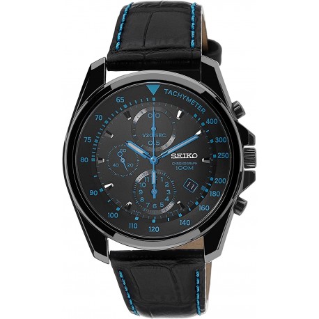 Reloj Seiko Chronograph Black Dial PVD Stainless Steel Leather Hombre SNDD71