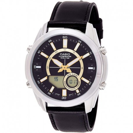 Reloj Casio AMW810L-1A Black Leather Active Dial (Importación USA)