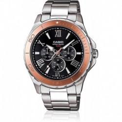 Reloj Hombre Casio Silver-Tone Steel Black Dial (Importación USA)