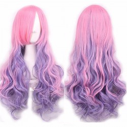 ! Peluca Cosplay Bicolor Violeta Rosado Harajuku Ondulada !! (Entrega Inmediata)