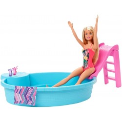 Barbie Rubia Con Piscina Tobogán Y Accesorios Mattel Ghl91 (Entrega Inmediata)