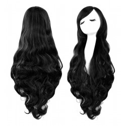 Peluca Cosplay Ondulada 80cm Kanekalon Negro (Entrega Inmediata)