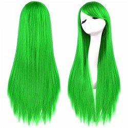 ¡ Peluca Lisa 80cm Kanekalon Larga Cabello Verde Neón ! (Entrega Inmediata)