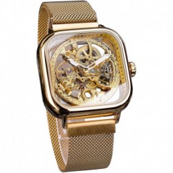 Reloj GMT1148-4 Forsining Fashion Automatic Mechanical Wrist Golden for Hombre with Stainless Steel Skeleton Transparent Dial Royal Flower MoveHombret